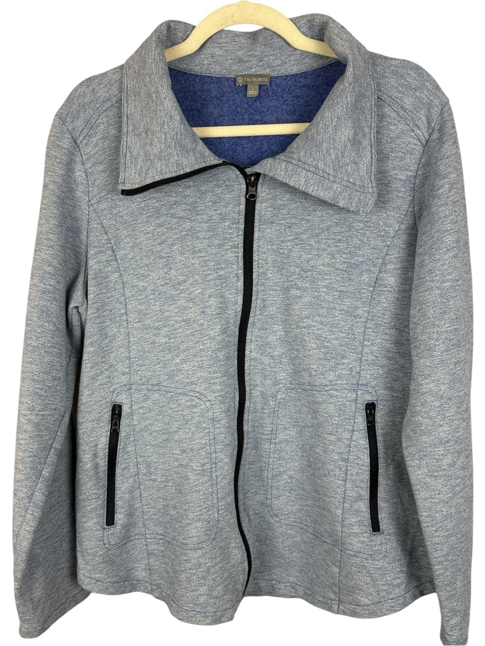 T by Talbots Cotton Blend Heathered Light Blue Zip Utility Full-Zip Large Jacket